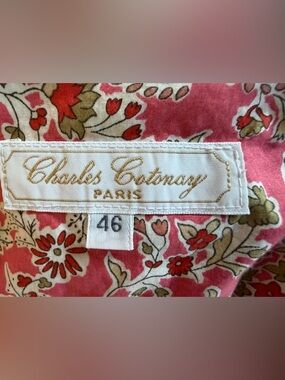 Charles Cotonay Paris Cotton Red + Green Liberty Floral Blouse, 46 (XL)